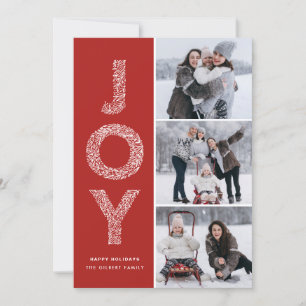 Cartes Pour Fêtes Annuelles JOY Foliage Typographie Red Christmas Photo Collag