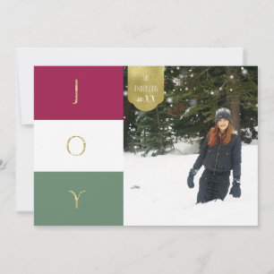 Cartes Pour Fêtes Annuelles JOY Gold Sparkle bloc de couleur Photo de vacances