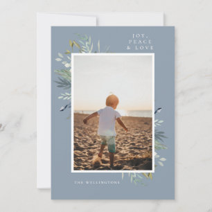 Cartes Pour Fêtes Annuelles Joy Hiver Foliage simple photo bleu