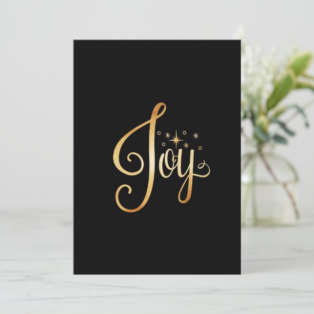 Cartes Pour Fêtes Annuelles Joy Holiday Black Gold Personnalisé Élégant (Debout devant)