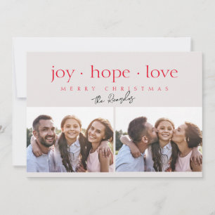 Cartes Pour Fêtes Annuelles Joy Hope Love Two Photo Modern Rouge