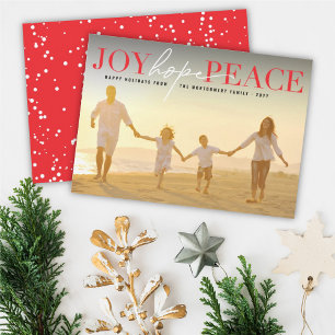 Cartes Pour Fêtes Annuelles Joy Hope Peace Typographie classique Photo moderne