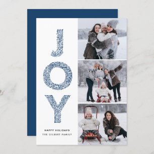 Cartes Pour Fêtes Annuelles JOY Lettering Blue Christmas Photo Collage