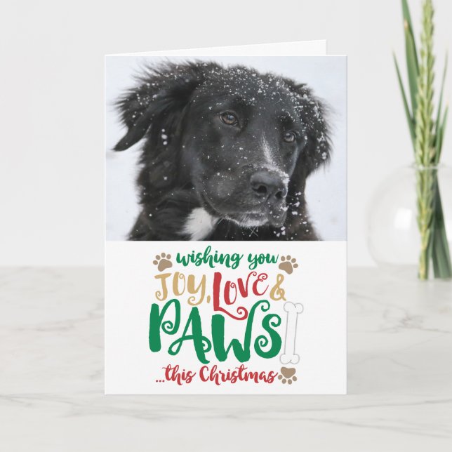 Cartes Pour Fêtes Annuelles Joy Love Paws Chien de Noël Photo (Devant)