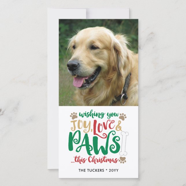 Cartes Pour Fêtes Annuelles Joy Love Paws Chien de Noël Photo (Devant)