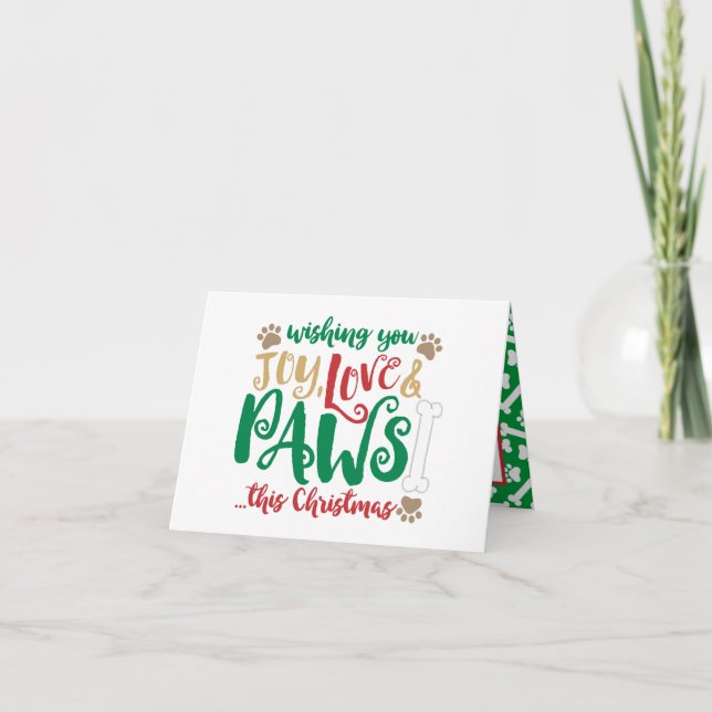 Cartes Pour Fêtes Annuelles Joy Love Paws Chien Joyeux Noël Rouge et Vert (Devant)