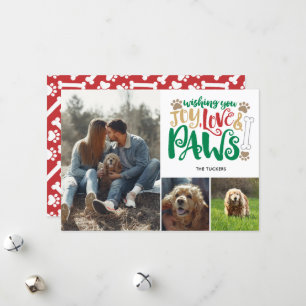 Cartes Pour Fêtes Annuelles Joy Love Paws Peace Chien Rouge Vert 3 Photo