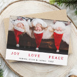 Cartes Pour Fêtes Annuelles JOY LOVE PEACE Christmas Funny Photo<br><div class="desc">Simple et mignonne "Joy Love Peace" Noël drôle | Carte photo de vacances avec un Motif de Buffalo rouge et noir sur le dos.</div>
