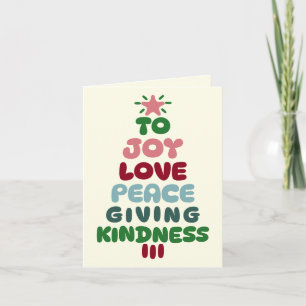 Cartes Pour Fêtes Annuelles Joy Love Peace Giving & Kindness Tree Petit plié