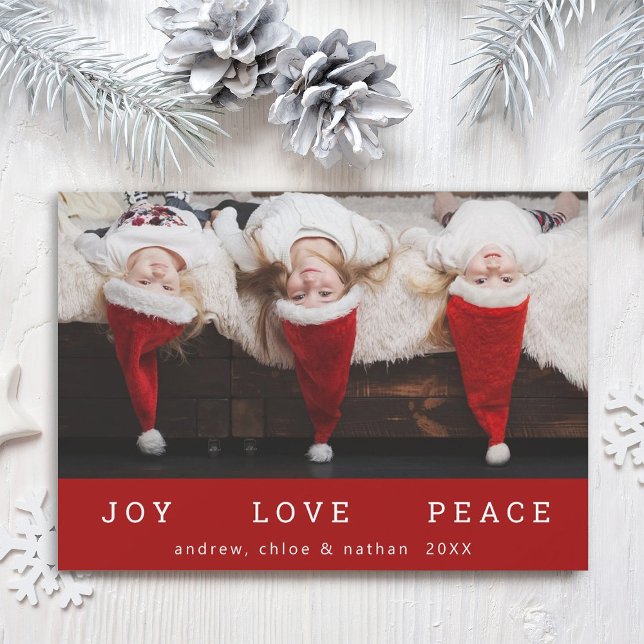 Cartes Pour Fêtes Annuelles JOY LOVE PEACE Noël Funny Photo Rouge (Créateur téléchargé)