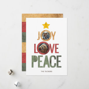 Cartes Pour Fêtes Annuelles Joy Love Peace Rustic Photo Arbre de Noël