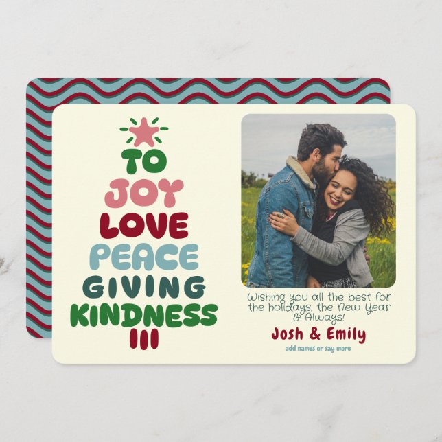 Cartes Pour Fêtes Annuelles Joy Love Peace Tree Photo (Devant / Derrière)