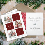 Cartes Pour Fêtes Annuelles Joy Minimalist | Christmas Three Photo Collage<br><div class="desc">Envoyez des salutations de vacances personnalisables et personnalisées à vos amis, collègues et famille en trois (3) cartes de style simple, chic, élégant et moderne, design de collage photo festif, naturel minimaliste! Un collage de trois photos entouré du mot "JOY" dans la typographie rouge moderne est présenté en face. Ci-dessous,...</div>