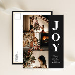 Cartes Pour Fêtes Annuelles Joy Modern Black Christmas 3 Photo Collage<br><div class="desc">Joy Modern Black Christmas 3 Photo Collage Modern Holiday Carte Postale. Envoyez des voeux de vacances à vos proches avec cette carte de vacances moderne et festive. Tous les textes sont pré-arrangés pour que vous personnalisiez facilement et rapidement avec vos propres détails. Joyeuses fêtes !</div>