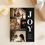 Cartes Pour Fêtes Annuelles Joy Modern Black Christmas 3 Photo Collage<br><div class="desc">Joy Modern Black Christmas 3 Photo Collage Carte de vacances. Envoyez des voeux de vacances personnalisables et personnalisés à vos amis, collègues et famille dans des cartes de style simple, chic, élégant et moderne design photo festif, naturel minimaliste! Ci-dessous la calligraphie présente votre message de voeux personnalisé dans la typographie...</div>