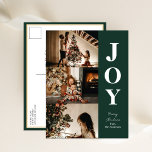 Cartes Pour Fêtes Annuelles Joy Modern Green Christmas 3 Photo Collage<br><div class="desc">Joy Modern Green Noël 3 Photo Collage Modern Holiday Carte Postale. Envoyez des voeux de vacances à vos proches avec cette carte de vacances moderne et festive. Tous les textes sont pré-arrangés pour que vous personnalisiez facilement et rapidement avec vos propres détails. Joyeuses fêtes !</div>