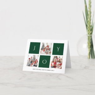 Cartes Pour Fêtes Annuelles JOY Modern Green Fun Script Photo Collage Simple