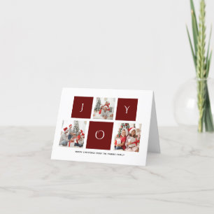 Cartes Pour Fêtes Annuelles JOY Modern Red Fun Script photo Collage minimalist