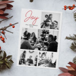 Cartes Pour Fêtes Annuelles Joy Noël | Salutation de famille multi-photo moder<br><div class="desc">Célébrez la saison avec cette carte de Noël "Joy" élégante, dotée d'une mise en page multiphoto moderne et d'une typographie en écriture audacieuse. Conçu pour mettre en valeur vos souvenirs de famille préférés, cette carte de vacances personnalisée est à la fois simple et significative. C’est une façon intemporelle de partager...</div>