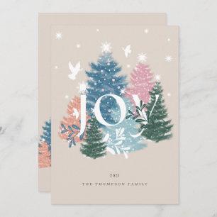 Cartes Pour Fêtes Annuelles Joy Pastel Aquarelle de Noël Arbre Forêt et colomb