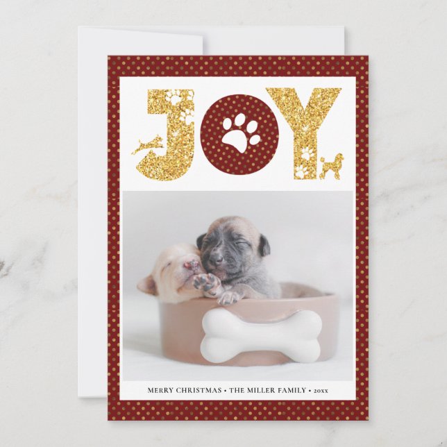 Cartes Pour Fêtes Annuelles JOY Paws Gold | Amateurs d'animaux de compagnie Re (Devant)