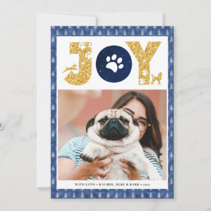 Cartes Pour Fêtes Annuelles JOY Paws Gold Pet Love Pine Tree En Bleu