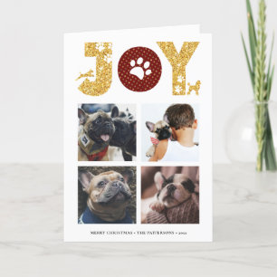 Cartes Pour Fêtes Annuelles JOY Paws Gold Pet Lovers Four Photo Collage