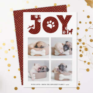 Cartes Pour Fêtes Annuelles JOY Paws Gold   Pet Lovers Four Photo Collage