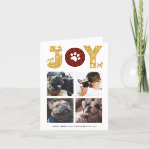 Cartes Pour Fêtes Annuelles JOY Paws Gold   Pet Lovers Four Photo Collage