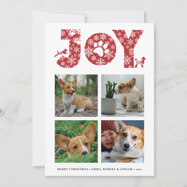 Cartes Pour Fêtes Annuelles JOY Paws Snowflake | Collage photo de l'animal de  (Devant)