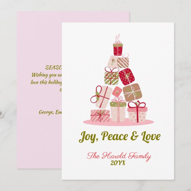 Cartes Pour Fêtes Annuelles Joy Peace and Love Christmas Tree Card (Devant / Derrière)