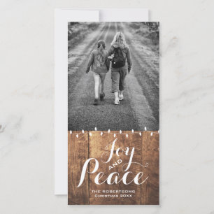 Cartes Pour Fêtes Annuelles Joy Peace Christmas Wishes Photo Wood Lights v2