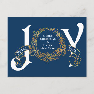 Cartes Pour Fêtes Annuelles Joy Peace Love Blue Team Photo Entreprise Noël