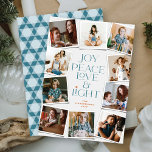 Cartes Pour Fêtes Annuelles Joy Peace Love & Light Hanoukka 10 Instant Photo<br><div class="desc">Joy, Peace, Love & Light Avec Star Of David, 10 Instant Photo Collage Hanoukka Holiday Card. L'accueil et l'arrière - plan peuvent être changés en n'importe quelle couleur de votre choix. Illustration de fat*fa*tin. Facile à personnaliser avec votre propre message texte, nom, année, photo ou image. D'autres fonctions d'édition sont...</div>