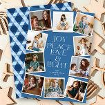 Cartes Pour Fêtes Annuelles Joy Peace Love & Light Hanoukka 10 Instant Photo H<br><div class="desc">Joy, Peace, Love & Light Avec Star Of David, 10 Instant Photo Collage Hanoukka Holiday Card. L'accueil et l'arrière - plan peuvent être changés en n'importe quelle couleur de votre choix. Illustration de fat*fa*tin. Facile à personnaliser avec votre propre message texte, nom, année, photo ou image. D'autres fonctions d'édition sont...</div>