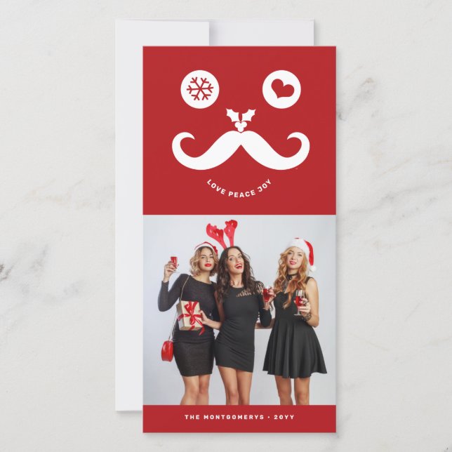 Cartes Pour Fêtes Annuelles Joy Peace Love Moustache Sourire Visage drôle Phot (Devant)
