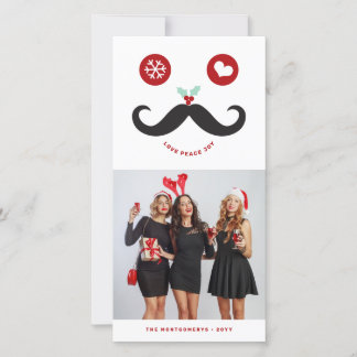 Cartes Pour Fêtes Annuelles Joy Peace Love Moustache Sourire Visage drôle Phot
