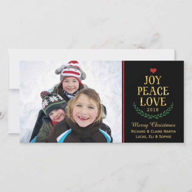 Cartes Pour Fêtes Annuelles Joy Peace Love Simple Faux-Parties scintillant Car (Devant)