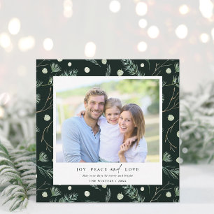 Cartes Pour Fêtes Annuelles Joy Peace Love Winter Greenery Carré photo