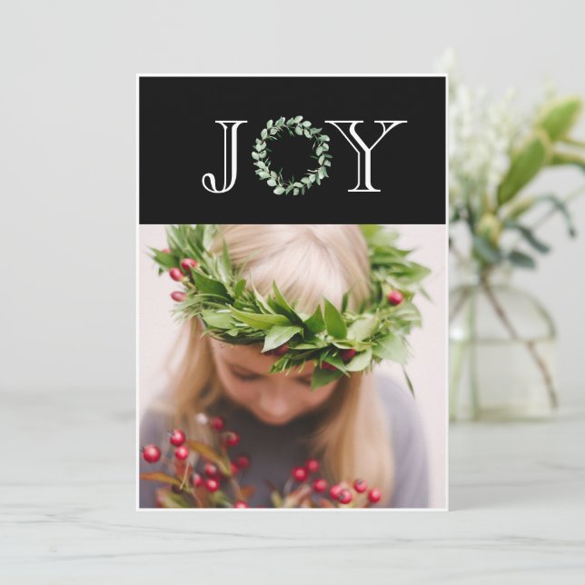 Cartes Pour Fêtes Annuelles Joy Photo Élégant Noël Personnalisé (Debout devant)