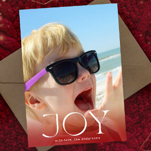 Cartes Pour Fêtes Annuelles JOY Photo moderne superposition blanc rouge