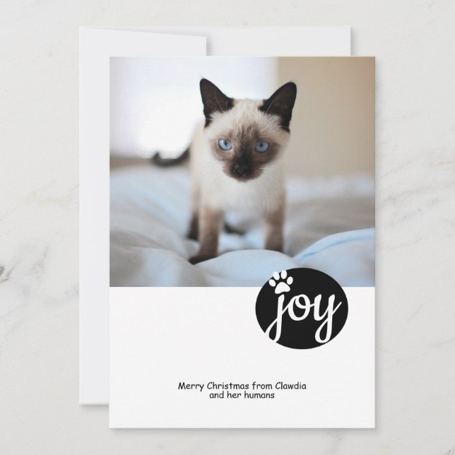 Cartes Pour Fêtes Annuelles Joy Photo Personnalisée Chat de Noël Empreinte de  (Devant)