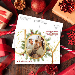Cartes Pour Fêtes Annuelles Joy Pine Boughs Wreath Photo de Noël