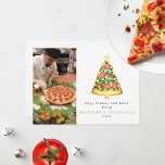 Cartes Pour Fêtes Annuelles Joy Pizza Love Christmas Restaurant Italien Photo<br><div class="desc">Illustration de la tranche de pizza en forme de sapin de Noël surmontée d'étoiles. Personnalisez le nom,  l'année et la photo.</div>