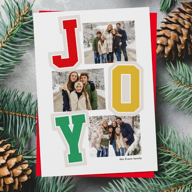 Cartes Pour Fêtes Annuelles Joy preppy patches tendance trois photo Noël (Créateur téléchargé)