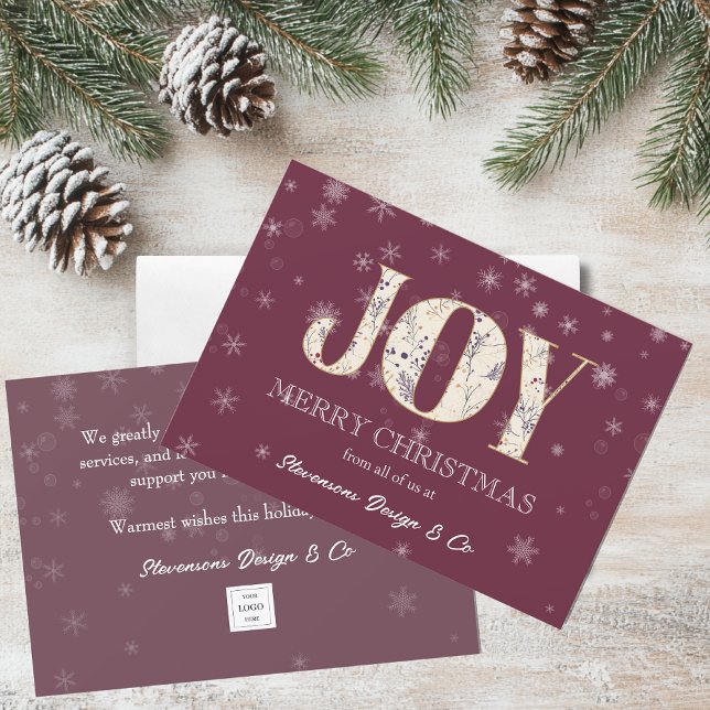 Cartes Pour Fêtes Annuelles Joy Red Business Holiday Card avec logo (Créateur téléchargé)
