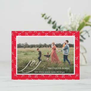 Cartes Pour Fêtes Annuelles Joy Red Frame Berry Motif Photo Noël
