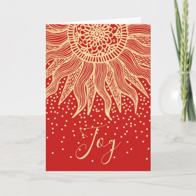 Cartes Pour Fêtes Annuelles Joy Rouge or élégant Boho Sun Mandala Noël (Devant)