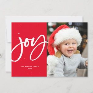 Cartes Pour Fêtes Annuelles Joy script rouge moderne Noël photo unique