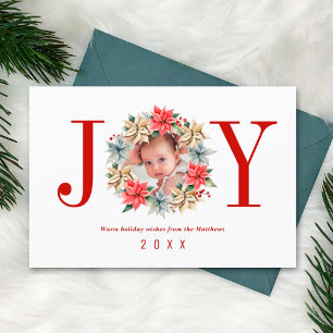 Cartes Pour Fêtes Annuelles Joy Simple Agritourisme Poinsettia Wreath and Phot